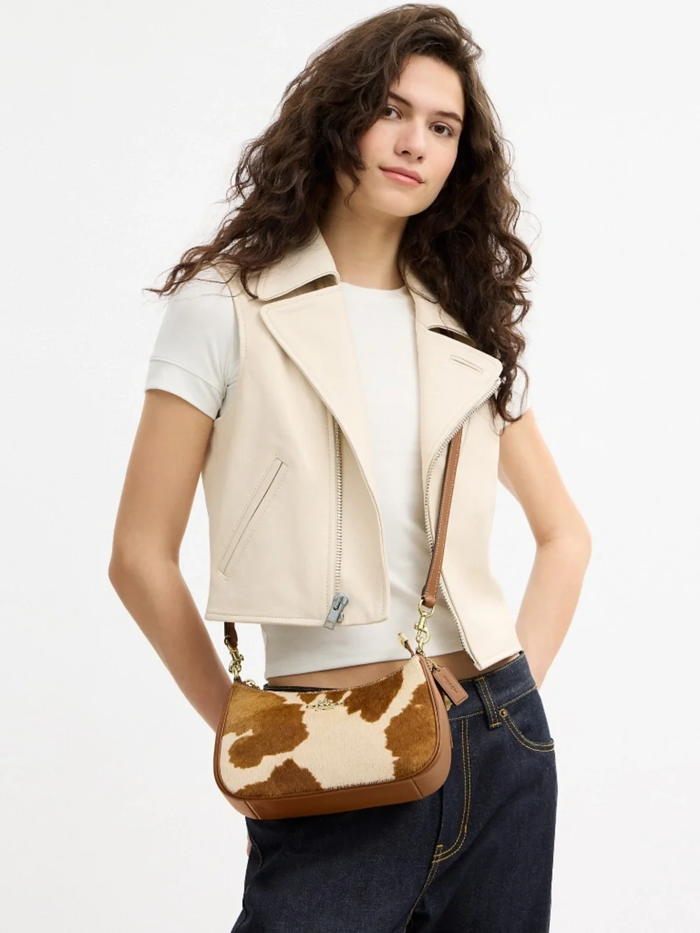 NWT Coach Outlet Teri Shoulder Bag In Haircalf With Cow Print